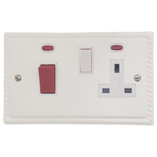 G&H MW29W Monarch Roped Matt White 45 Amp DP Cooker Switch & 13A Switched Socket