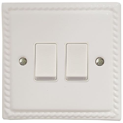 G&H MW2W Monarch Roped Matt White 2 Gang 1 or 2 Way Rocker Light Switch