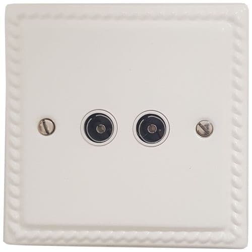 G&H MW36W Monarch Roped Matt White 2 Gang TV Coax Socket Point