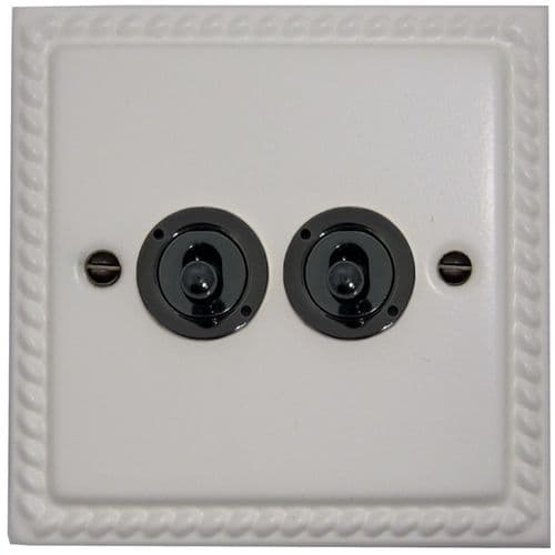 G&H MW382-FBK Monarch Roped Matt White 2 Gang 2 Way Toggle Light Switch