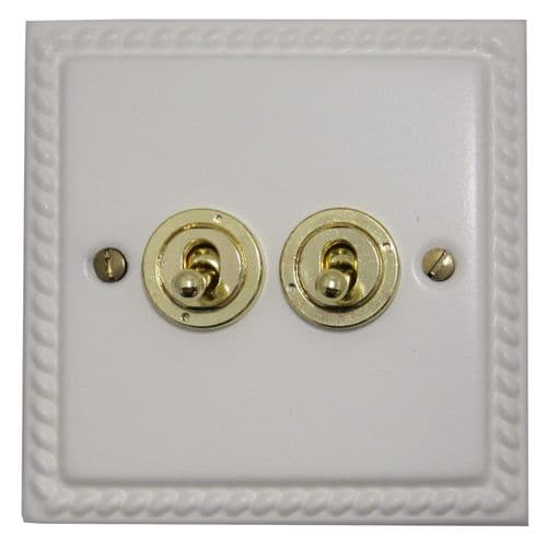 G&H MW382-PB Monarch Roped Matt White 2 Gang 1 or 2 Way Toggle Light Switch