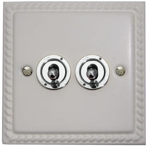 G&H MW382-PC Monarch Roped Matt White 2 Gang 1 or 2 Way Toggle Light Switch