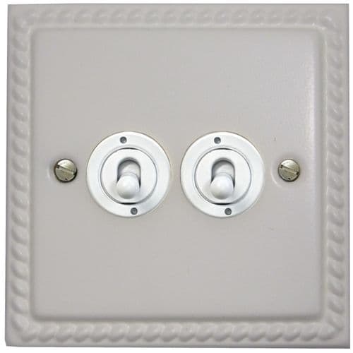 G&H MW382-W Monarch Roped Matt White 2 Gang 1 or 2 Way Toggle Light Switch