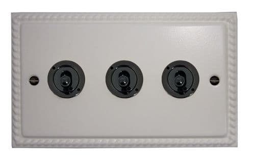 G&H MW383-FBK Monarch Roped Matt White 3 Gang 2 Way Toggle Light Switch