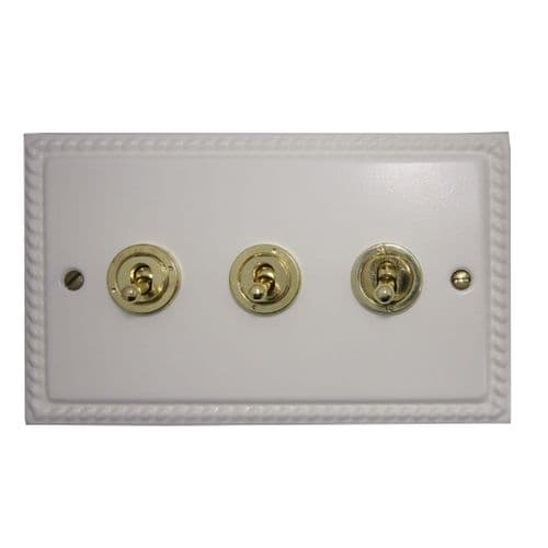 G&H MW383-PB Monarch Roped Matt White 3 Gang 1 or 2 Way Toggle Light Switch