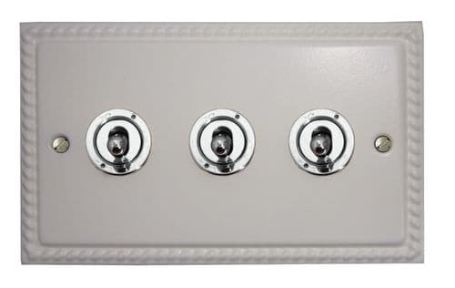 G&H MW383-PC Monarch Roped Matt White 3 Gang 1 or 2 Way Toggle Light Switch