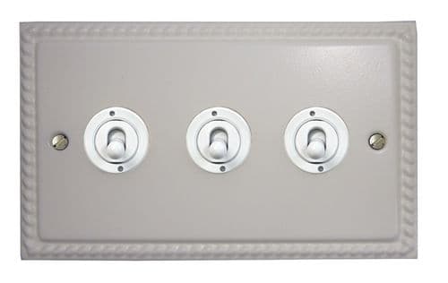 G&H MW383-W Monarch Roped Matt White 3 Gang 1 or 2 Way Toggle Light Switch