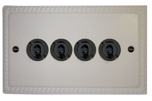 G&H MW384-FBK Monarch Roped Matt White 4 Gang 2 Way Toggle Light Switch