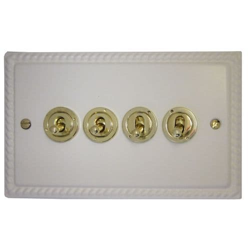 G&H MW384-PB Monarch Roped Matt White 4 Gang 1 or 2 Way Toggle Light Switch