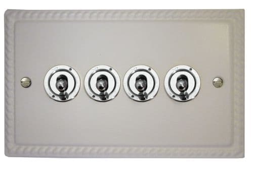 G&H MW384-PC Monarch Roped Matt White 4 Gang 1 or 2 Way Toggle Light Switch