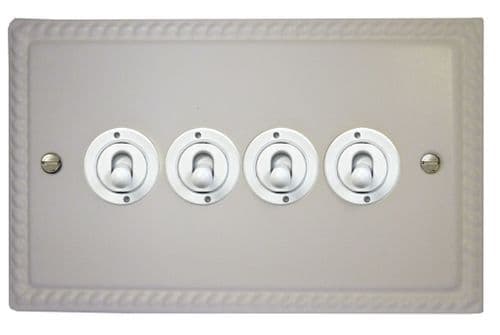 G&H MW384-W Monarch Roped Matt White 4 Gang 1 or 2 Way Toggle Light Switch