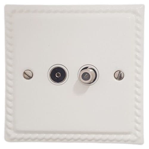 G&H MW38W Monarch Roped Matt White 1 Gang TV Coax & Satellite Socket Point