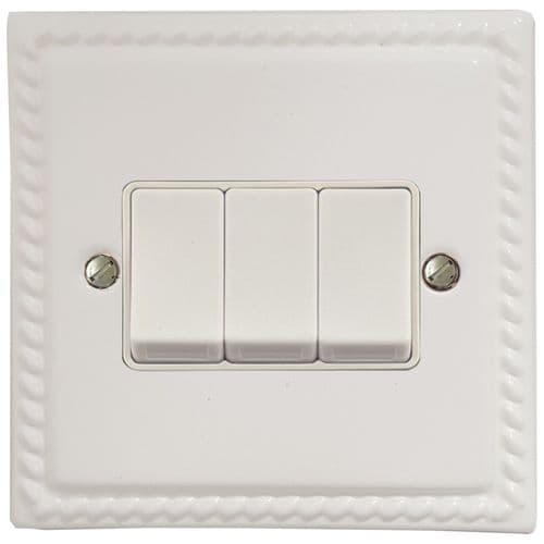 G&H MW3W Monarch Roped Matt White 3 Gang 1 or 2 Way Rocker Light Switch