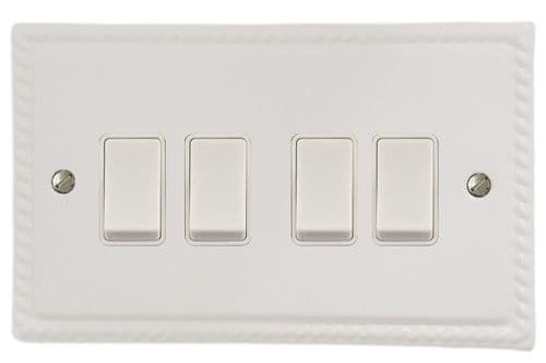 G&H MW4W Monarch Roped Matt White 4 Gang 1 or 2 Way Rocker Light Switch