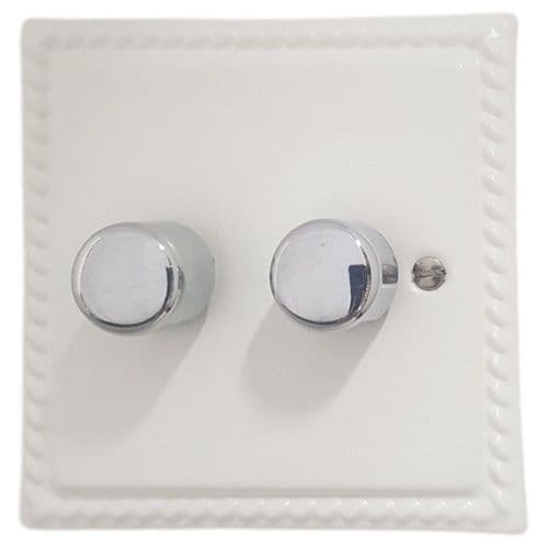 G&H MW522-PC Monarch Roped Matt White 2 Gang 1 or 2 Way LED Dimmer Switch