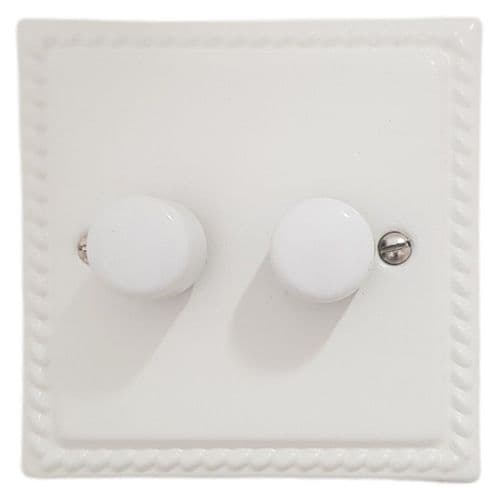 G&H MW522-W Monarch Roped Matt White 2 Gang 1 or 2 Way LED Dimmer Switch