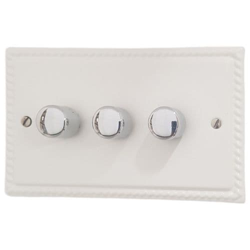 G&H MW523-PC Monarch Roped Matt White 3 Gang 1 or 2 Way LED Dimmer Switch