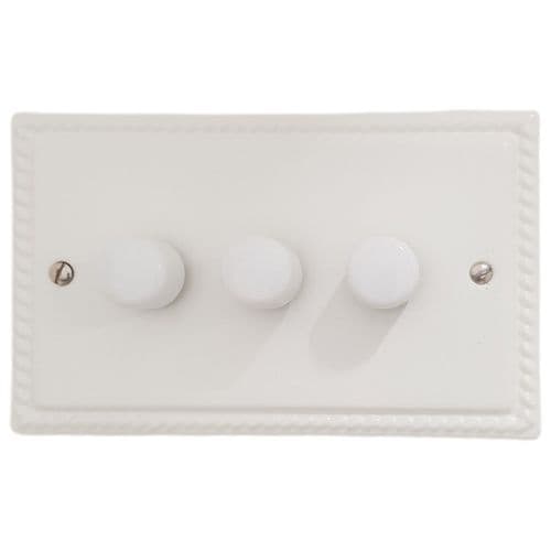 G&H MW523-W Monarch Roped Matt White 3 Gang 1 or 2 Way LED Dimmer Switch