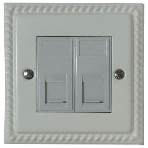 G&H MW62W Monarch Roped Matt White 2 Gang RJ45 Cat5e Data Socket Point
