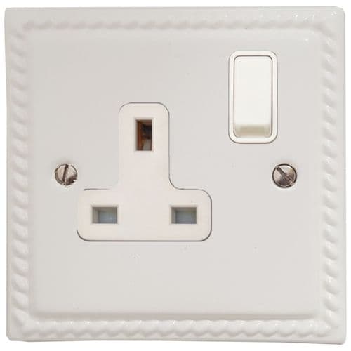 G&H MW9W Monarch Roped Matt White 1 Gang Single 13A Switched Plug Socket