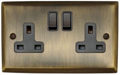 G&H SAB10B Spectrum Plate Antique Brass 2 Gang Double 13A Switched Plug Socket