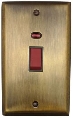 G&H SAB28B Spectrum Plate Antique Brass 45 Amp DP Cooker Switch & Neon Vertical Plate