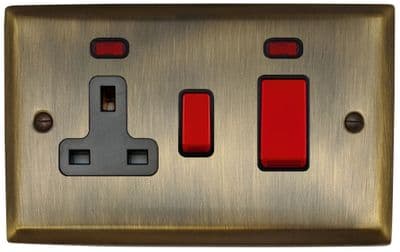 G&H SAB29B Spectrum Plate Antique Brass 45 Amp DP Cooker Switch & 13A Switched Socket