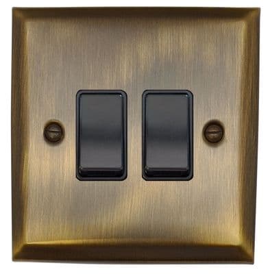 G&H SAB2B Spectrum Plate Antique Brass 2 Gang 1 or 2 Way Rocker Light Switch