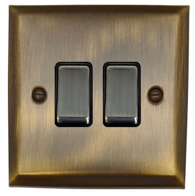G&H SAB302 Spectrum Plate Antique Brass 2 Gang 1 or 2 Way Rocker Light Switch