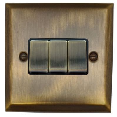 G&H SAB303 Spectrum Plate Antique Brass 3 Gang 1 or 2 Way Rocker Light Switch