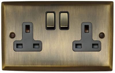 G&H SAB310 Spectrum Plate Antique Brass 2 Gang Double 13A Switched Plug Socket