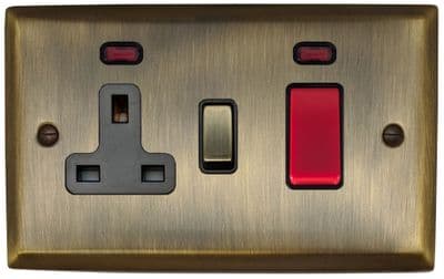 G&H SAB329 Spectrum Plate Antique Brass 45 Amp DP Cooker Switch & 13A Switched Socket