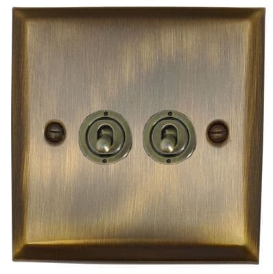 G&H SAB382-AB Spectrum Plate Antique Brass 2 Gang 1 or 2 Way Toggle Light Switch