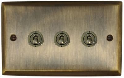G&H SAB383-AB Spectrum Plate Antique Brass 3 Gang 1 or 2 Way Toggle Light Switch