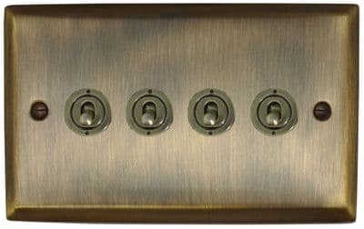 G&H SAB384-AB Spectrum Plate Antique Brass 4 Gang 1 or 2 Way Toggle Light Switch
