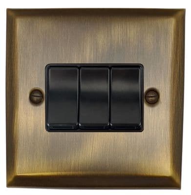 G&H SAB3B Spectrum Plate Antique Brass 3 Gang 1 or 2 Way Rocker Light Switch