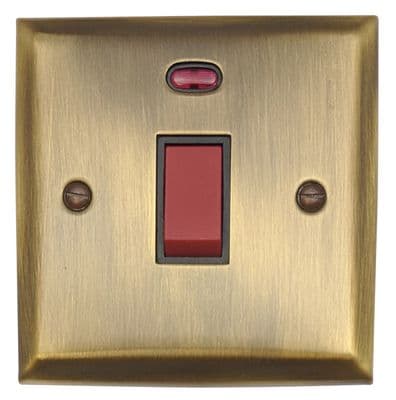G&H SAB46B Spectrum Plate Antique Brass 45 Amp DP Cooker Switch & Neon Single Plate