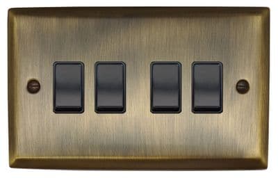 G&H SAB4B Spectrum Plate Antique Brass 4 Gang 1 or 2 Way Rocker Light Switch