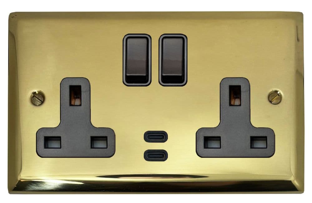 G&H SB913B Spectrum Plate Polished Brass 2 Gang Double 13A Plug Socket ...