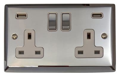 G&H SC2910 Spectrum Plate Polished Chrome 2 Gang Double 13A Switched Plug Socket 2.1A USB