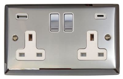 G&H SC2911 Spectrum Plate Polished Chrome 2 Gang Double 13A Plug Socket 3.1A USB A + C