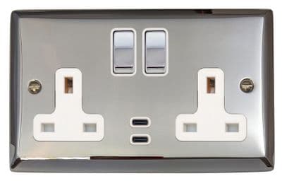 G&H SC2913 Spectrum Plate Polished Chrome 2 Gang Double 13A Plug Socket Dual 4.2A USB C