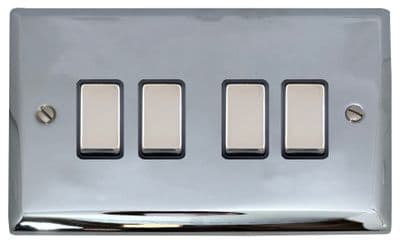 G&H SC304 Spectrum Plate Polished Chrome 4 Gang 1 or 2 Way Rocker Light Switch