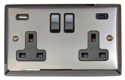 G&H SC3911 Spectrum Plate Polished Chrome 2 Gang Double 13A Plug Socket 3.1A USB A + C
