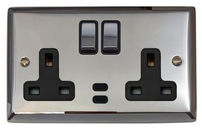 G&H SC3913 Spectrum Plate Polished Chrome 2 Gang Double 13A Plug Socket Dual 4.2A USB C