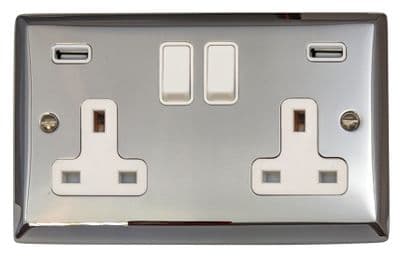 G&H SC910W Spectrum Plate Polished Chrome 2 Gang Double 13A Switched Plug Socket 2.1A USB