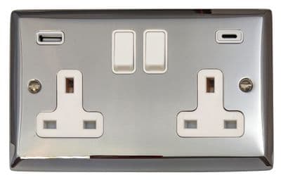 G&H SC911W Spectrum Plate Polished Chrome 2 Gang Double 13A Plug Socket 3.1A USB A + C