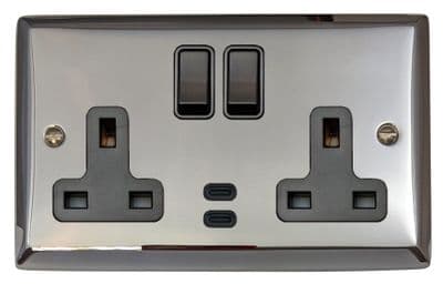 G&H SC913B Spectrum Plate Polished Chrome 2 Gang Double 13A Plug Socket Dual 4.2A USB C