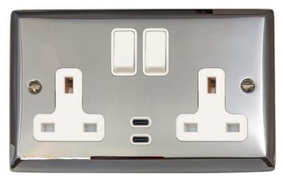 G&H SC913W Spectrum Plate Polished Chrome 2 Gang Double 13A Plug Socket Dual 4.2A USB C
