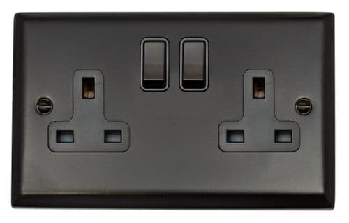 G&H SFB10B Spectrum Plate Matt Black 2 Gang Double 13A Switched Plug Socket